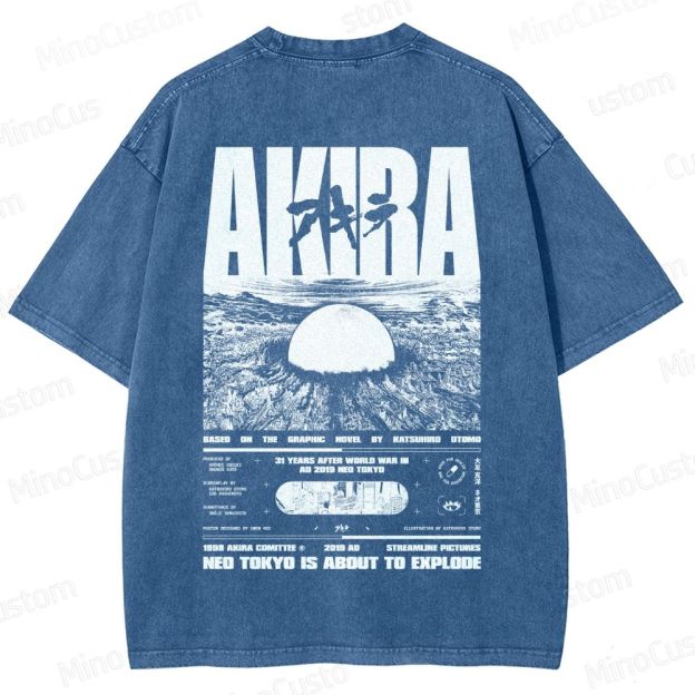 Vintage Distressed 'AKIRA Neo Tokyo' Graphic Oversized Washed T-Shirt