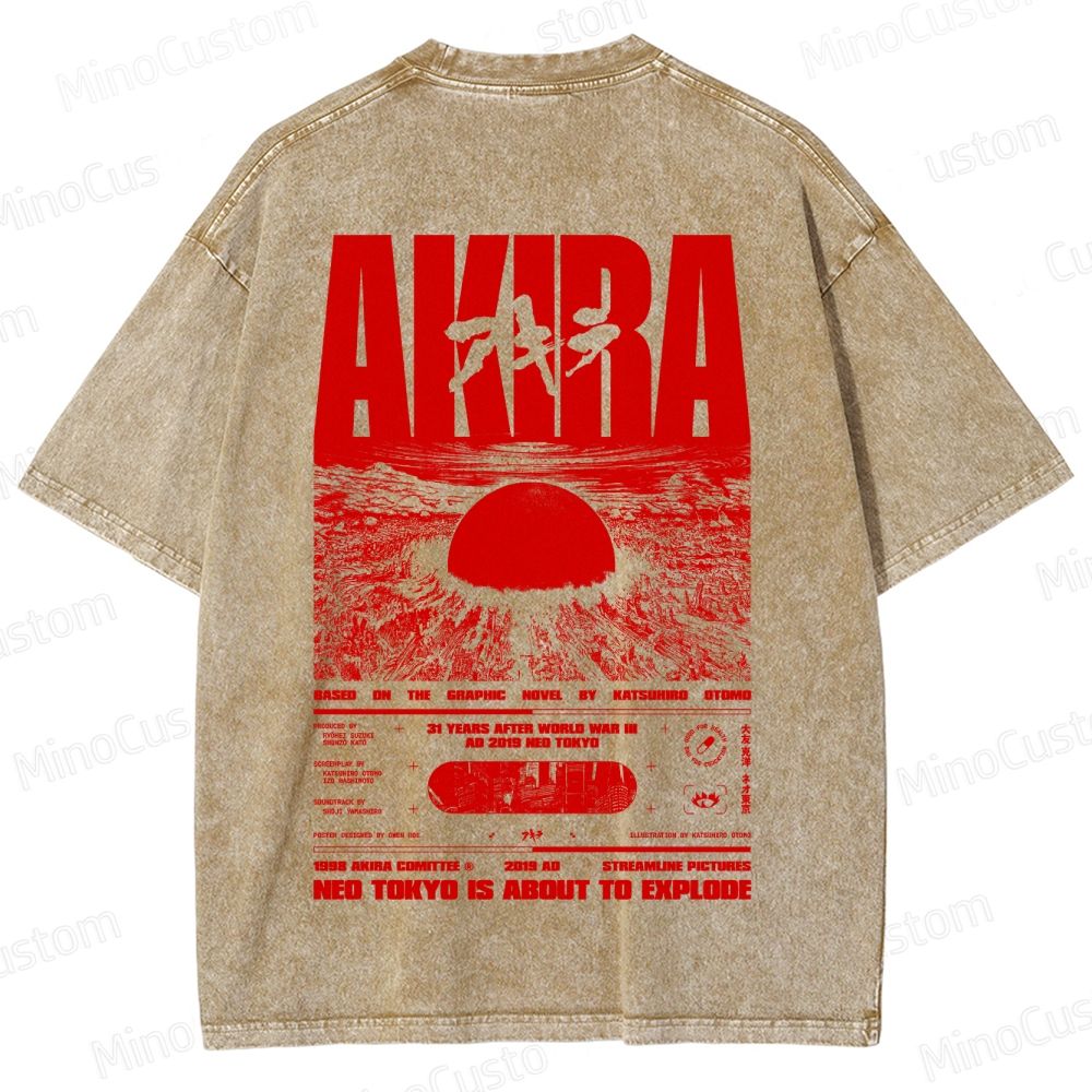Vintage Distressed 'AKIRA Neo Tokyo' Graphic Oversized Washed T-Shirt