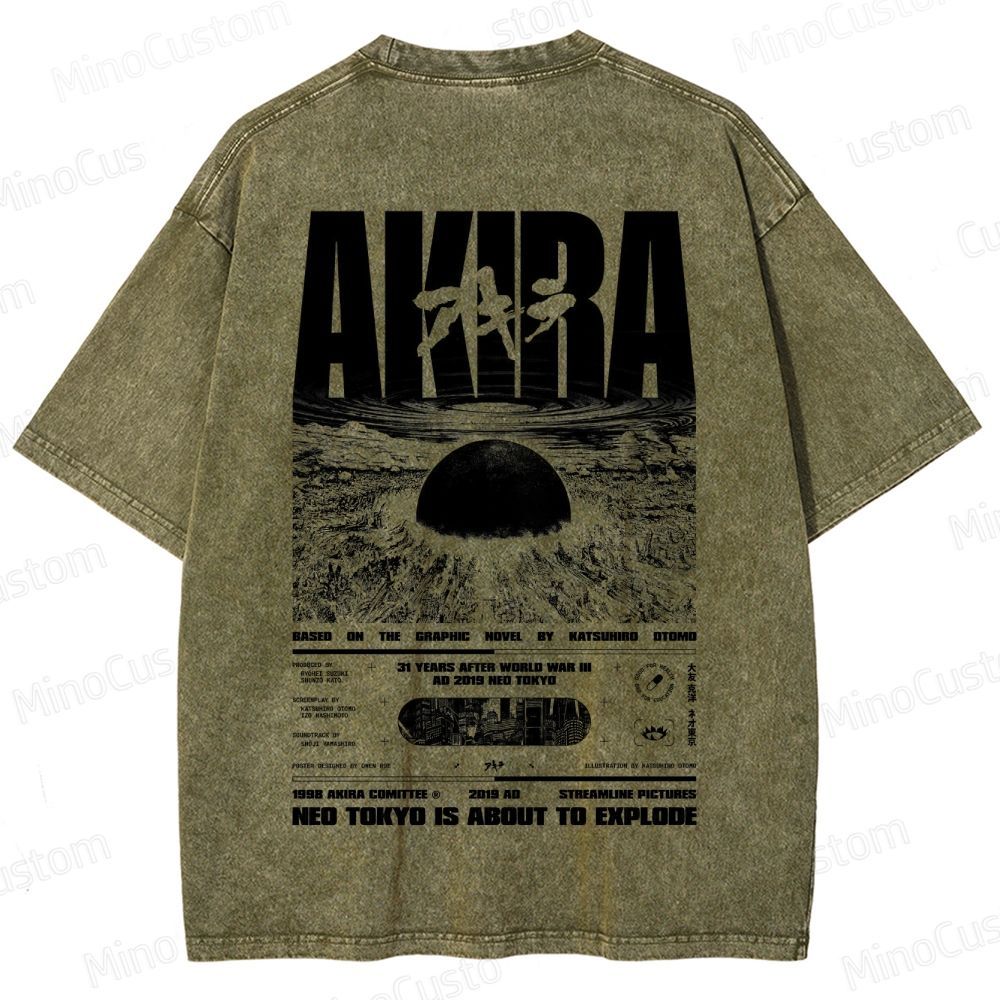 Vintage Distressed 'AKIRA Neo Tokyo' Graphic Oversized Washed T-Shirt