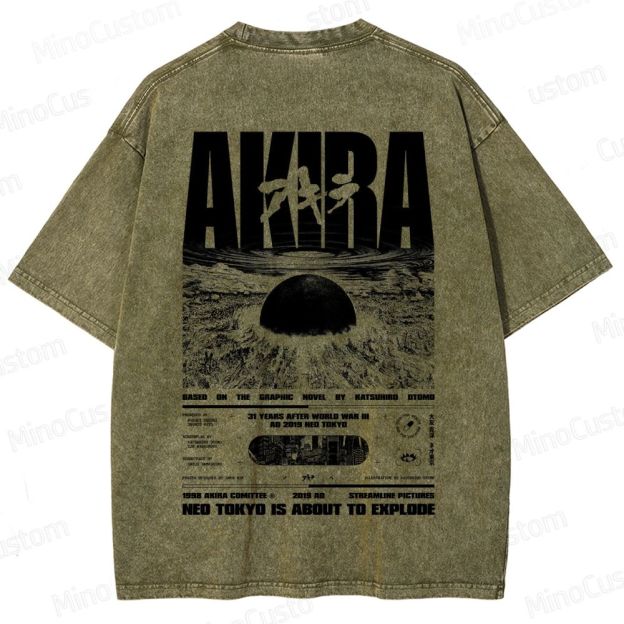 Vintage Distressed 'AKIRA Neo Tokyo' Graphic Oversized Washed T-Shirt