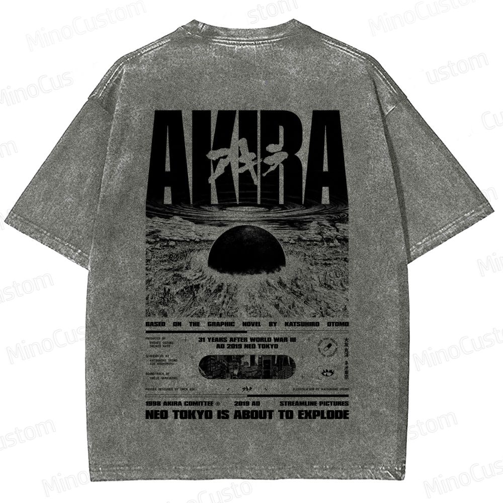 Vintage Distressed 'AKIRA Neo Tokyo' Graphic Oversized Washed T-Shirt