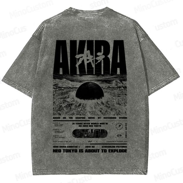 Vintage Distressed 'AKIRA Neo Tokyo' Graphic Oversized Washed T-Shirt