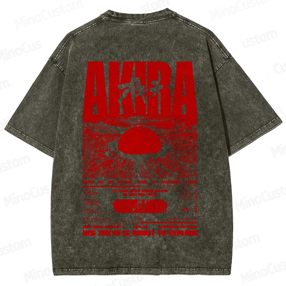 Vintage Distressed 'AKIRA Neo Tokyo' Graphic Oversized Washed T-Shirt
