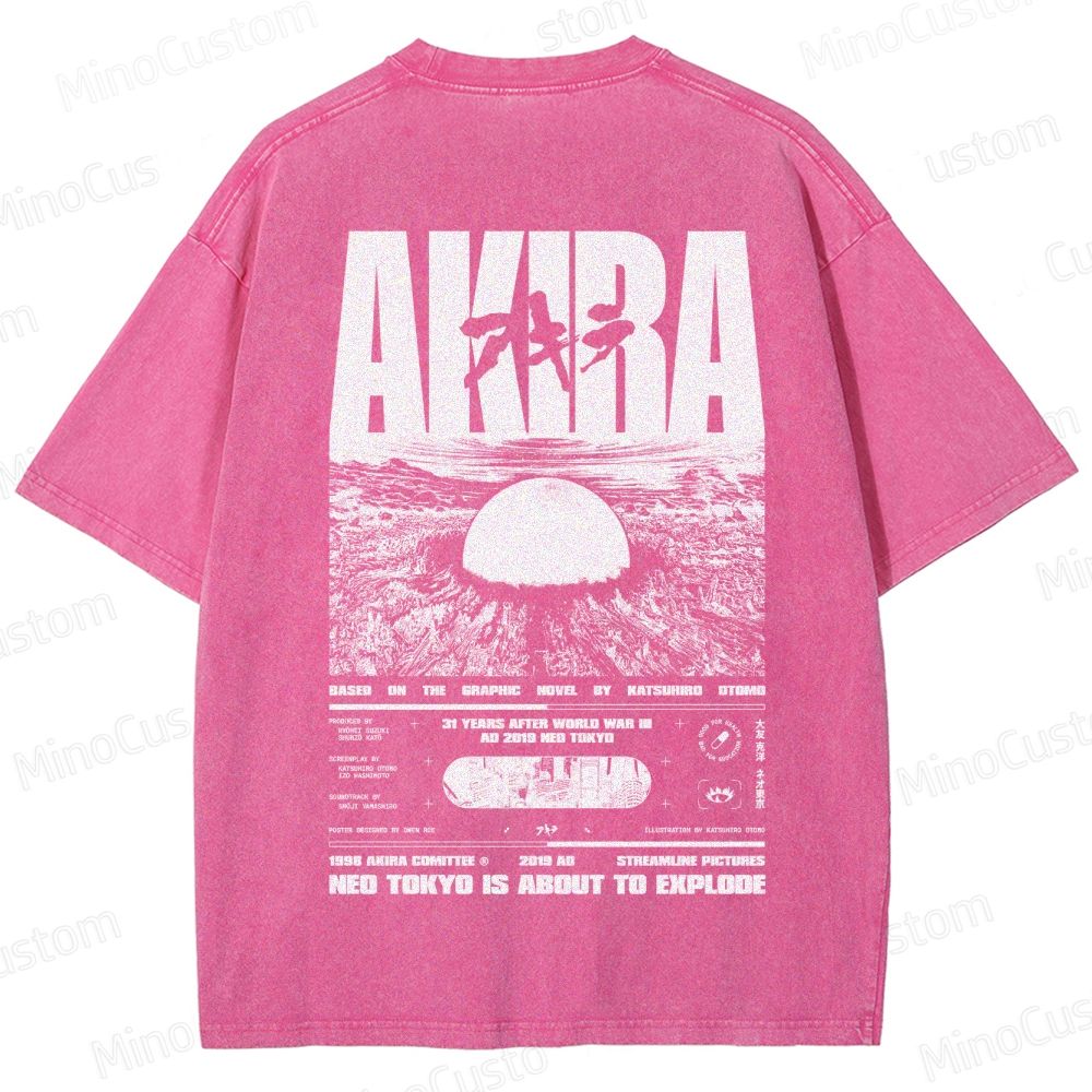 Vintage Distressed 'AKIRA Neo Tokyo' Graphic Oversized Washed T-Shirt
