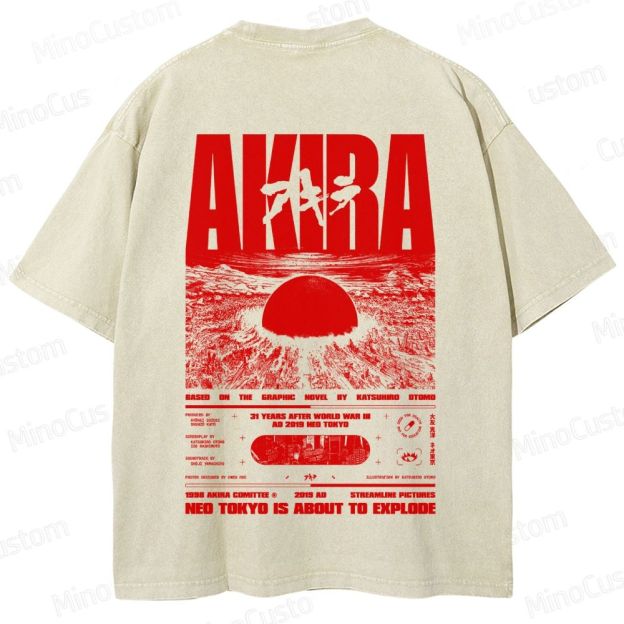 Vintage Distressed 'AKIRA Neo Tokyo' Graphic Oversized Washed T-Shirt