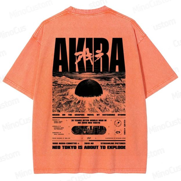 Vintage Distressed 'AKIRA Neo Tokyo' Graphic Oversized Washed T-Shirt