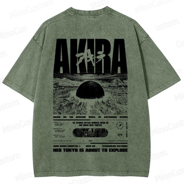 Vintage Distressed 'AKIRA Neo Tokyo' Graphic Oversized Washed T-Shirt