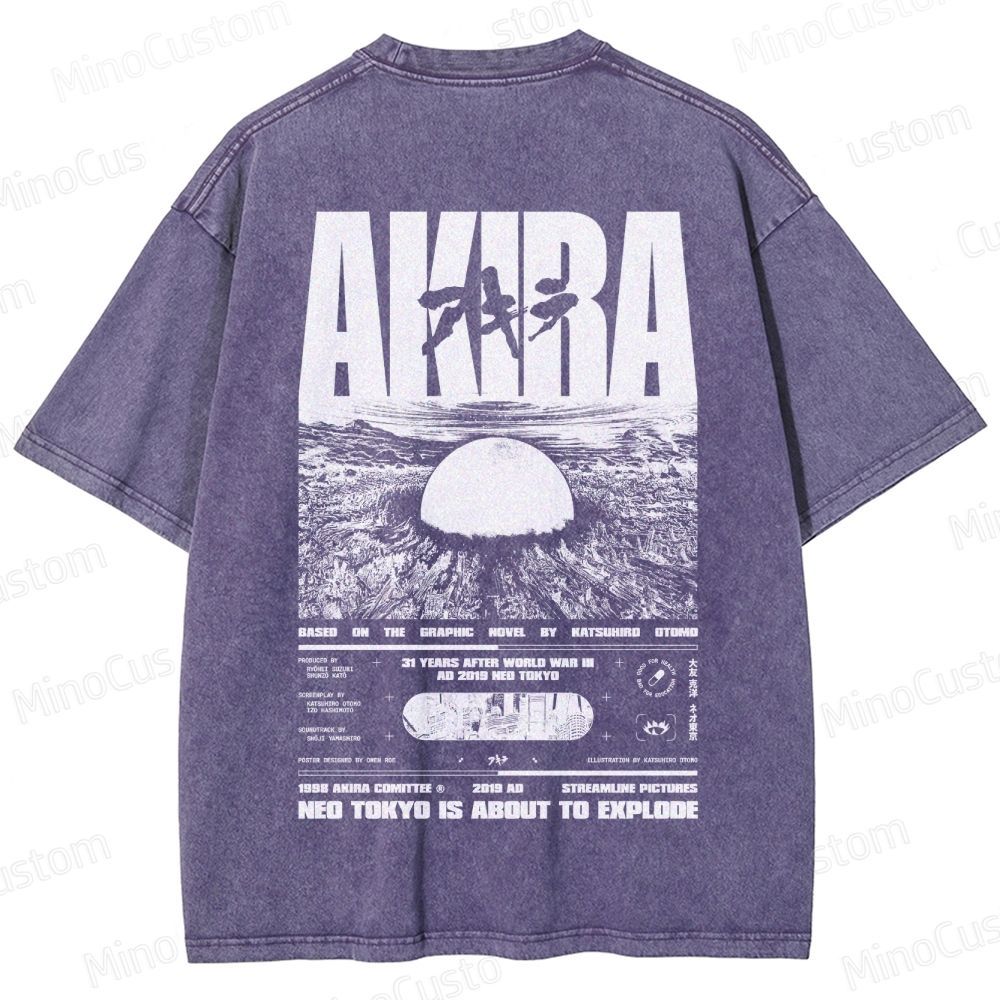 Vintage Distressed 'AKIRA Neo Tokyo' Graphic Oversized Washed T-Shirt