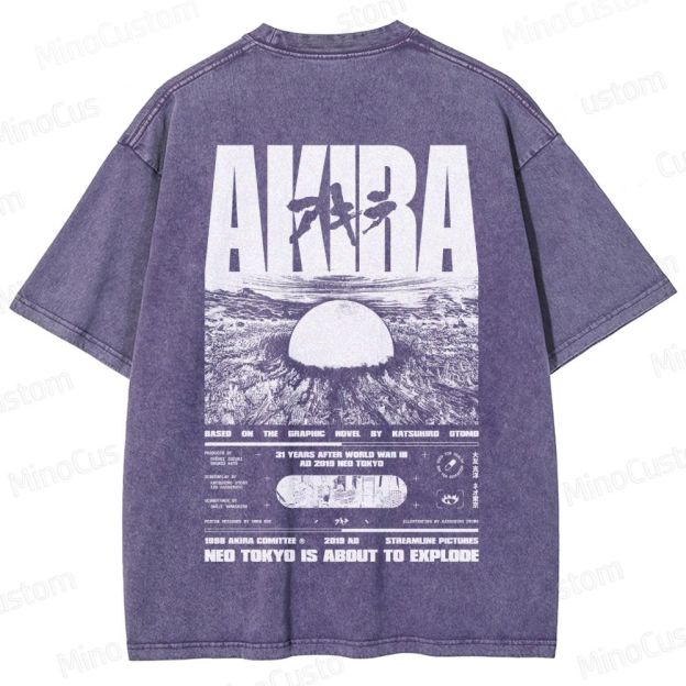 Vintage Distressed 'AKIRA Neo Tokyo' Graphic Oversized Washed T-Shirt