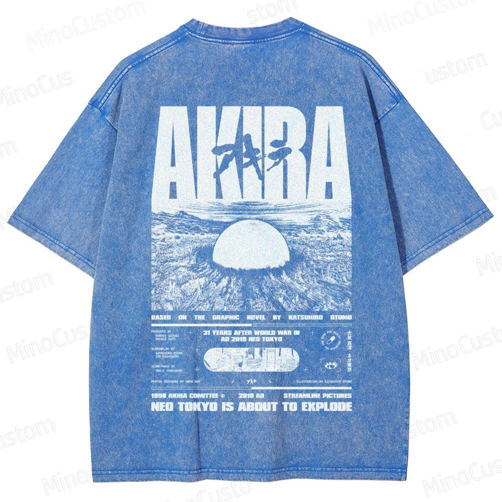 Vintage Distressed 'AKIRA Neo Tokyo' Graphic Oversized Washed T-Shirt