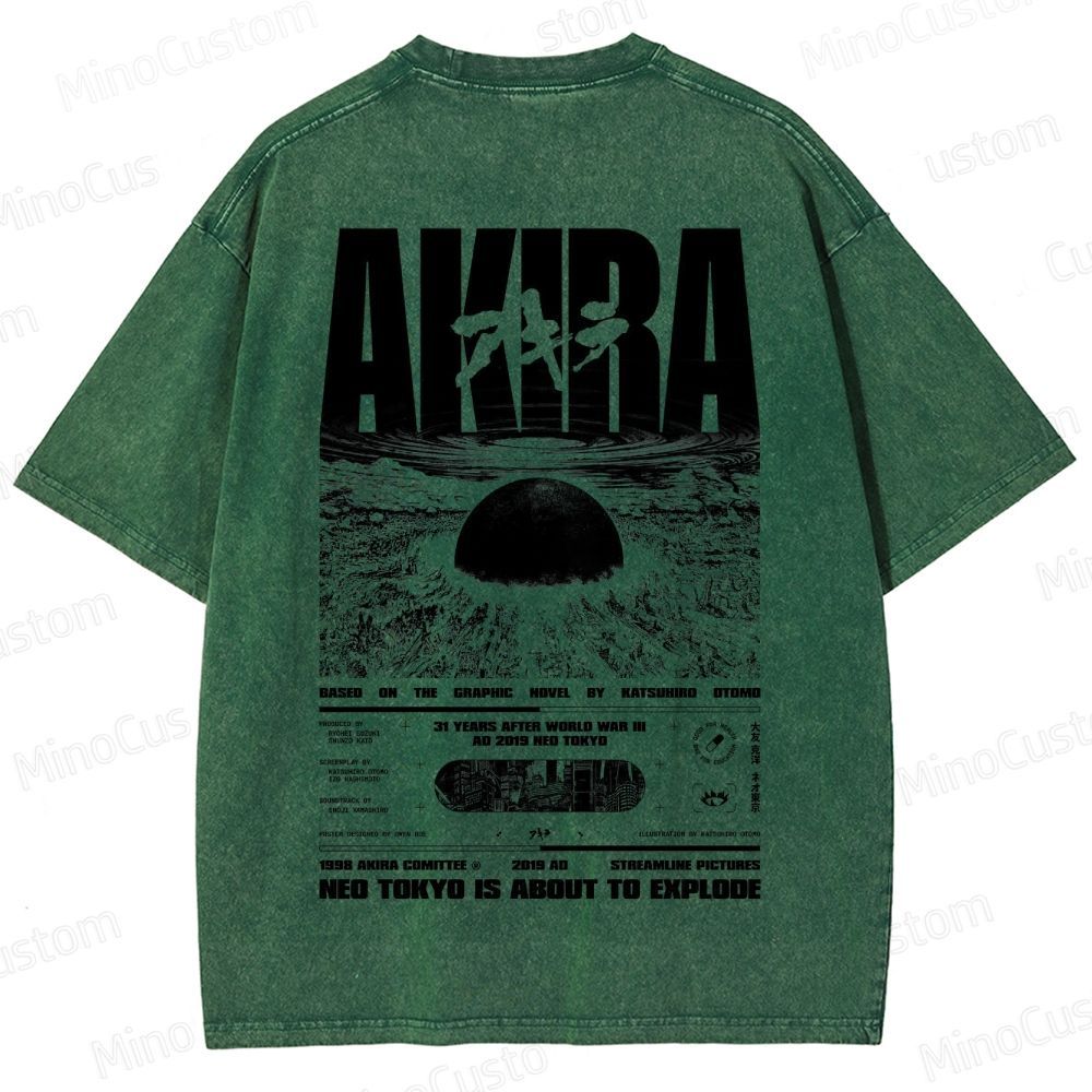 Vintage Distressed 'AKIRA Neo Tokyo' Graphic Oversized Washed T-Shirt