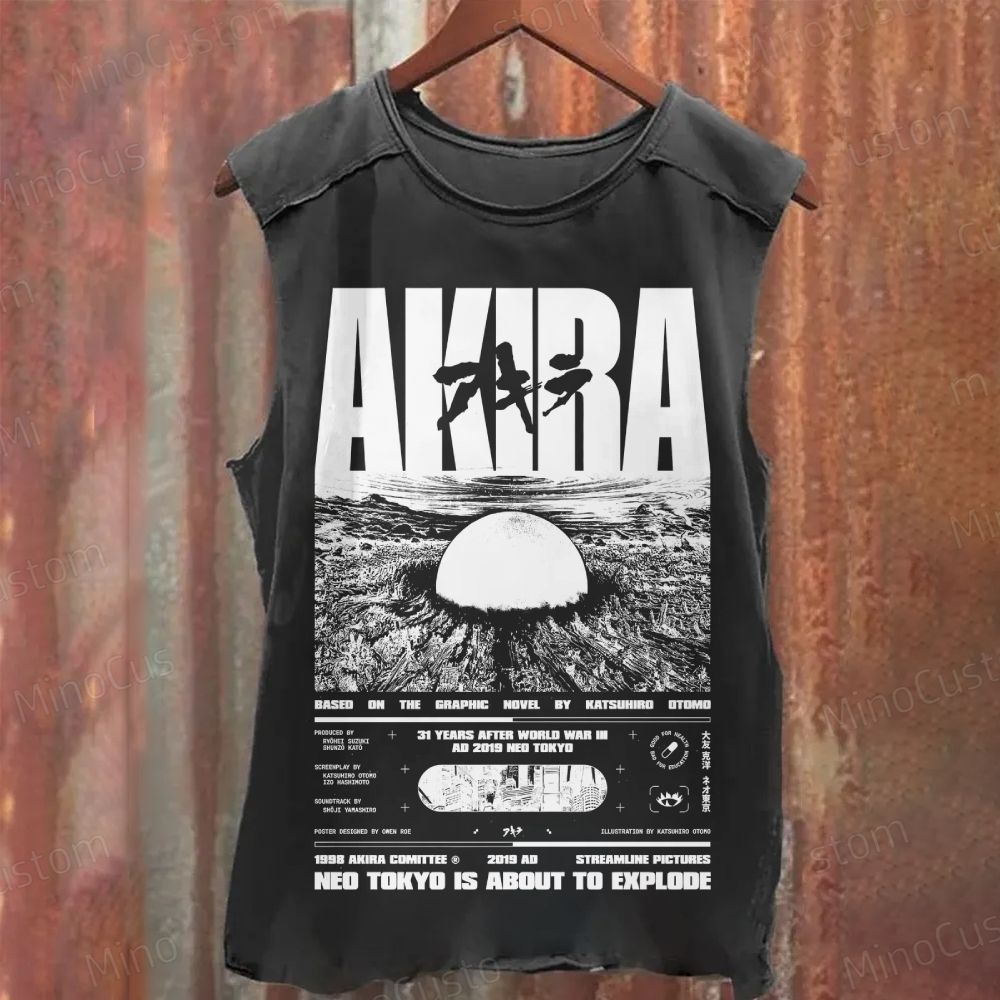 Vintage Distressed 'AKIRA Neo Tokyo' Graphic Washed Muscle Tank Top