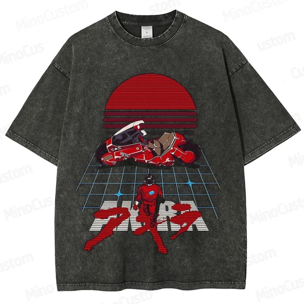 Vintage Akira Retro Motorcycle Graphic Oversized Washed T - Shirt