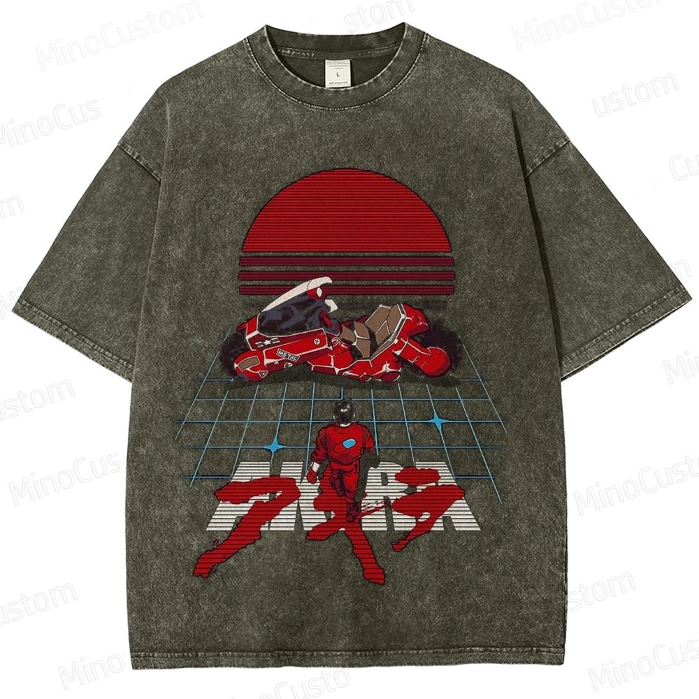 Vintage Akira Retro Motorcycle Graphic Oversized Washed T - Shirt