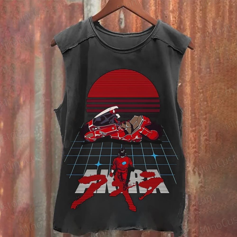 Vintage Akira Retro Motorcycle Graphic Distressed Washed Tank Top