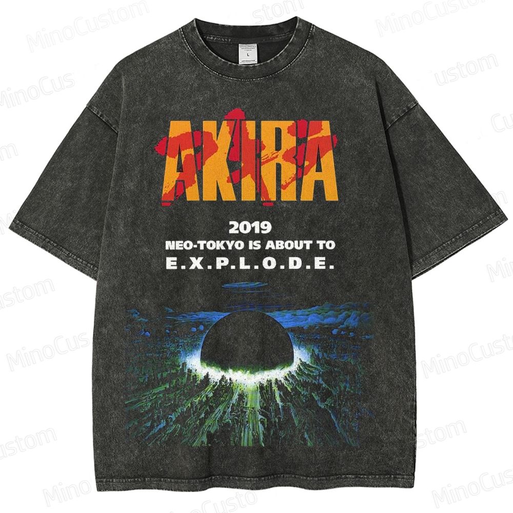 Vintage Akira "2019 Neo - Tokyo Explode" Graphic Oversized Washed T - Shirt