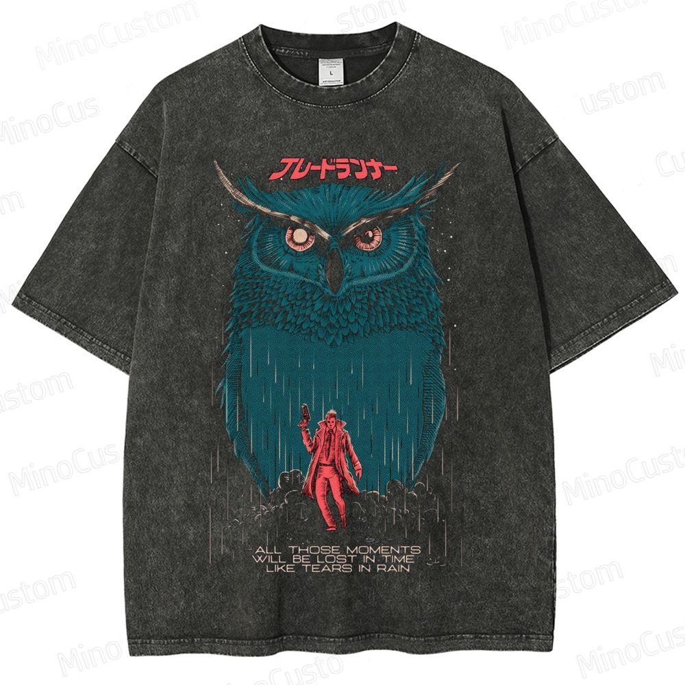 Vintage Blade Runner Owl & Quote Graphic Oversized Washed T - Shirt