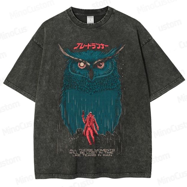 Vintage Blade Runner Owl & Quote Graphic Oversized Washed T - Shirt