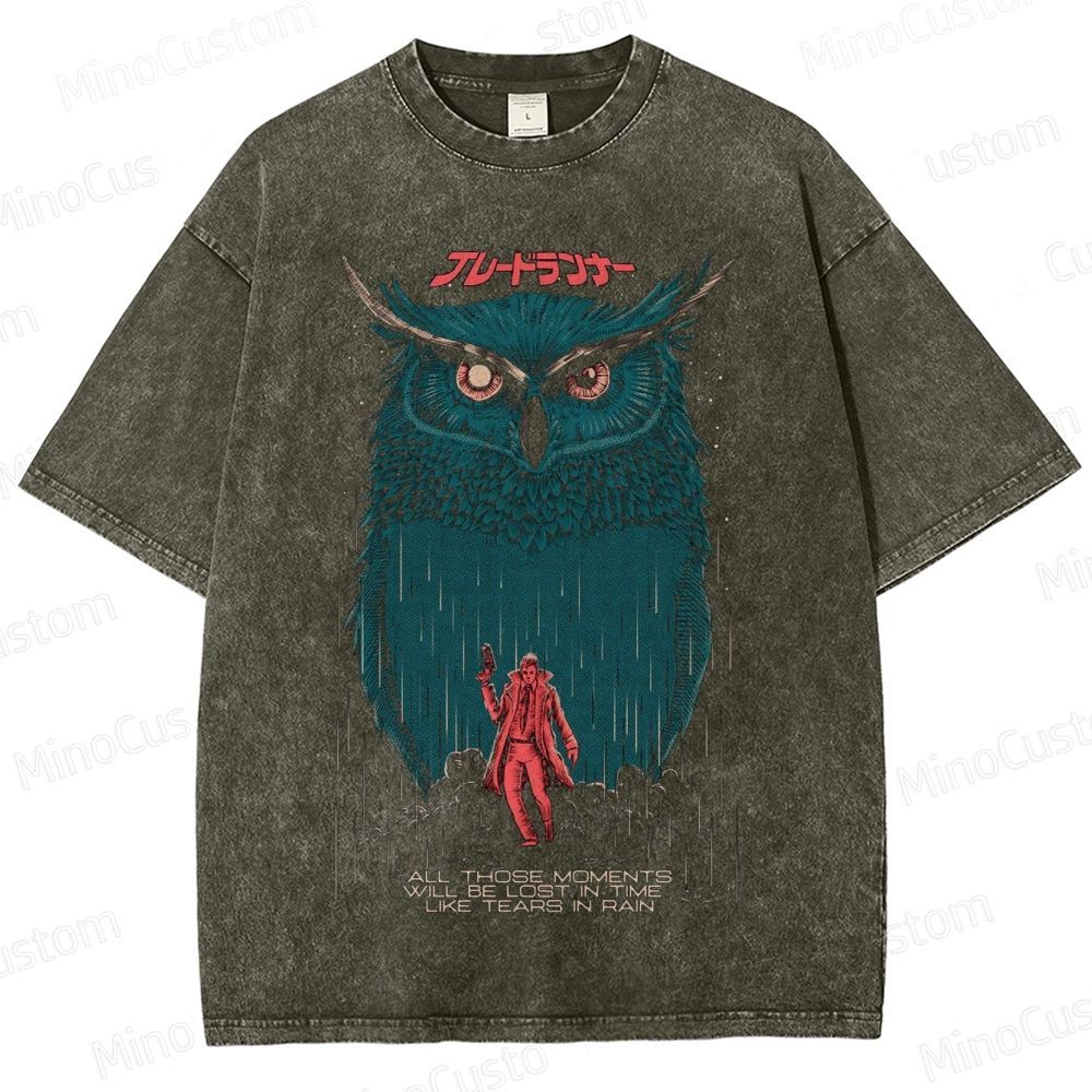 Vintage Blade Runner Owl & Quote Graphic Oversized Washed T - Shirt