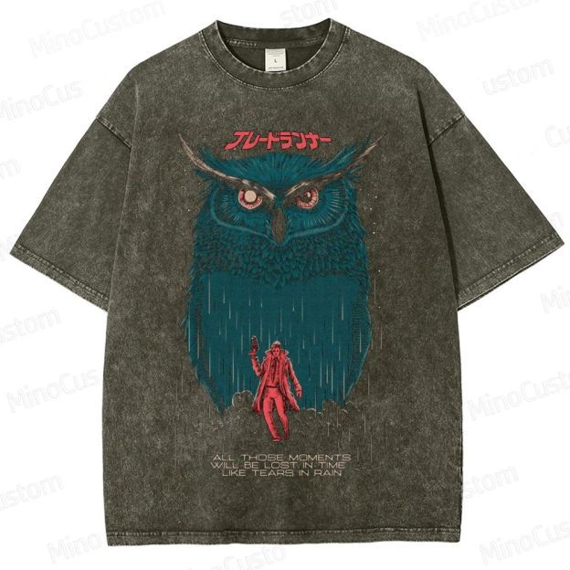 Vintage Blade Runner Owl & Quote Graphic Oversized Washed T - Shirt