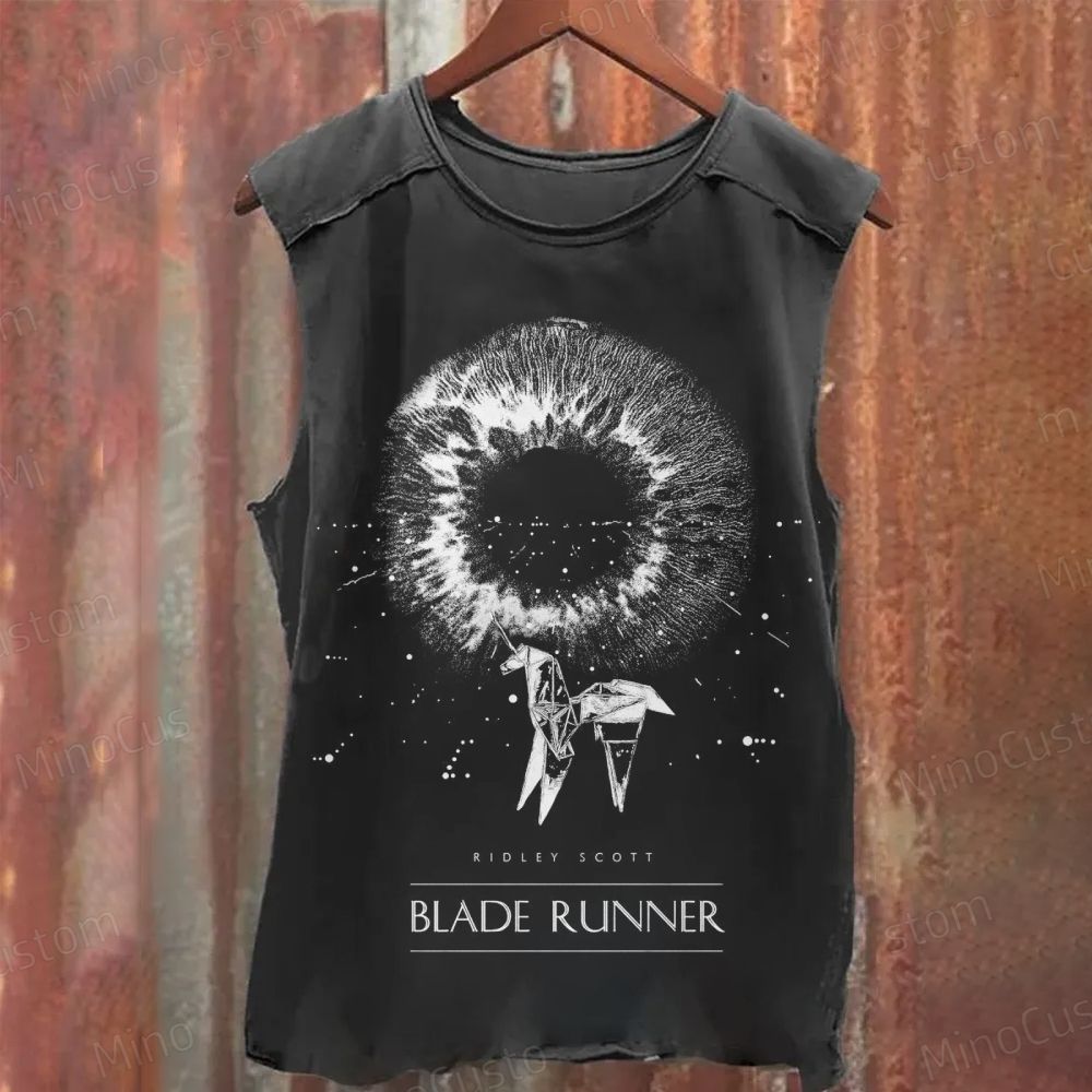 Vintage Distressed Blade Runner Unicorn & Eye Graphic Washed Tank Top