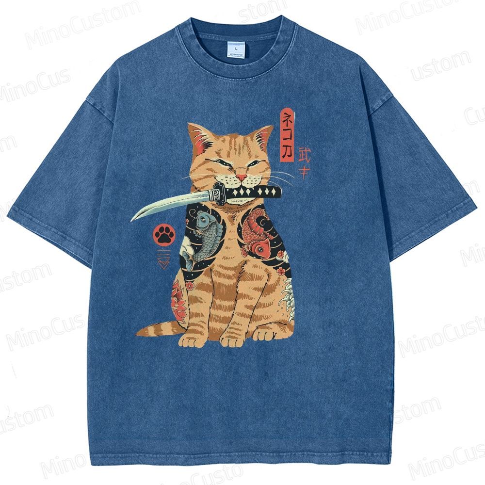Tattooed Warrior Cat Washed T-Shirt 