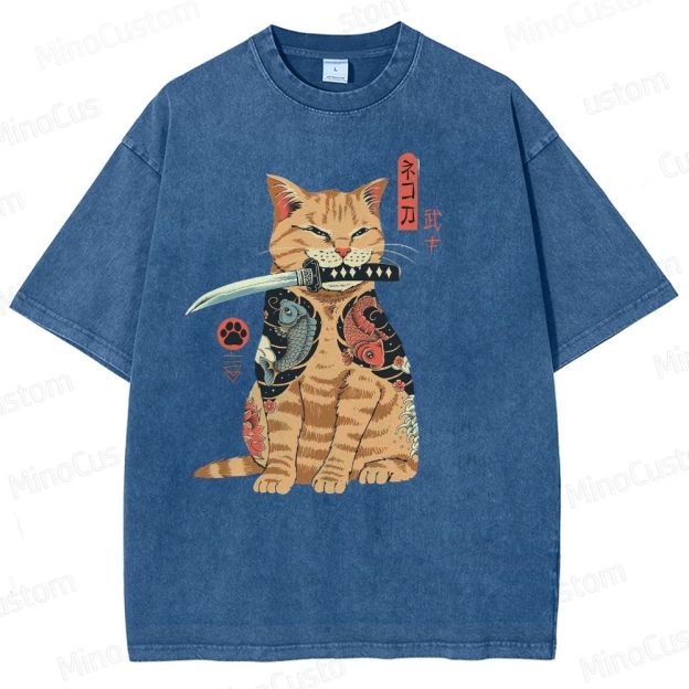 Tattooed Warrior Cat Washed T-Shirt 