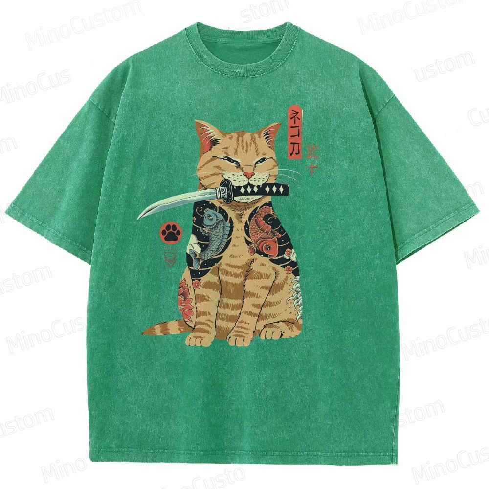 Tattooed Warrior Cat Washed T-Shirt 