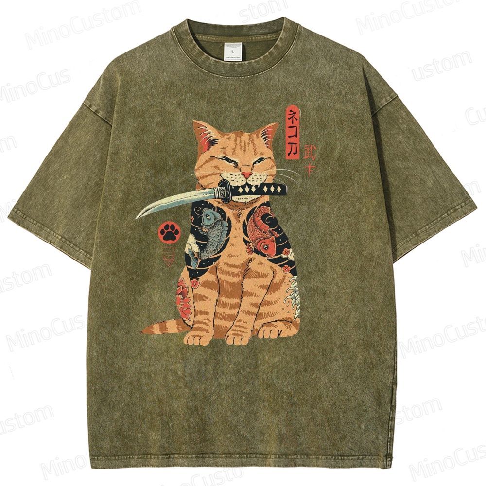 Tattooed Warrior Cat Washed T-Shirt 