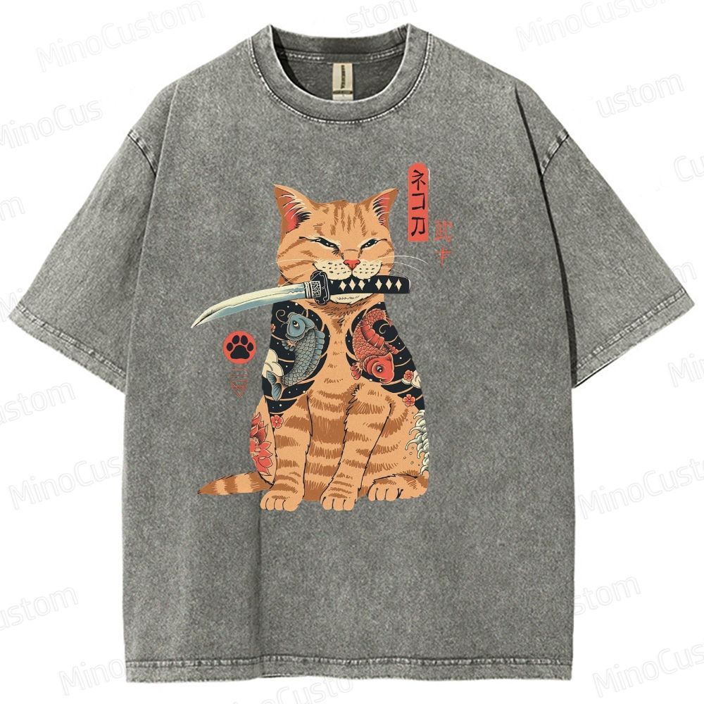 Tattooed Warrior Cat Washed T-Shirt 