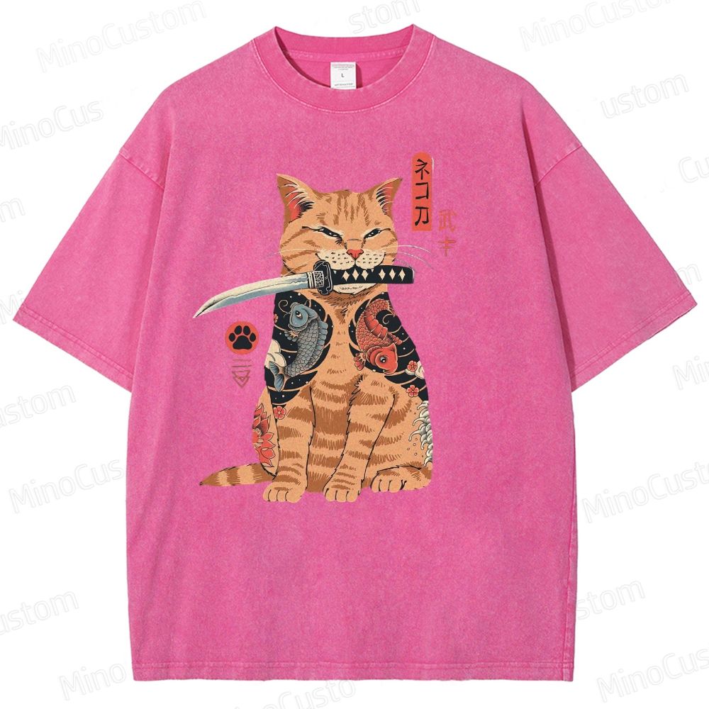 Tattooed Warrior Cat Washed T-Shirt 