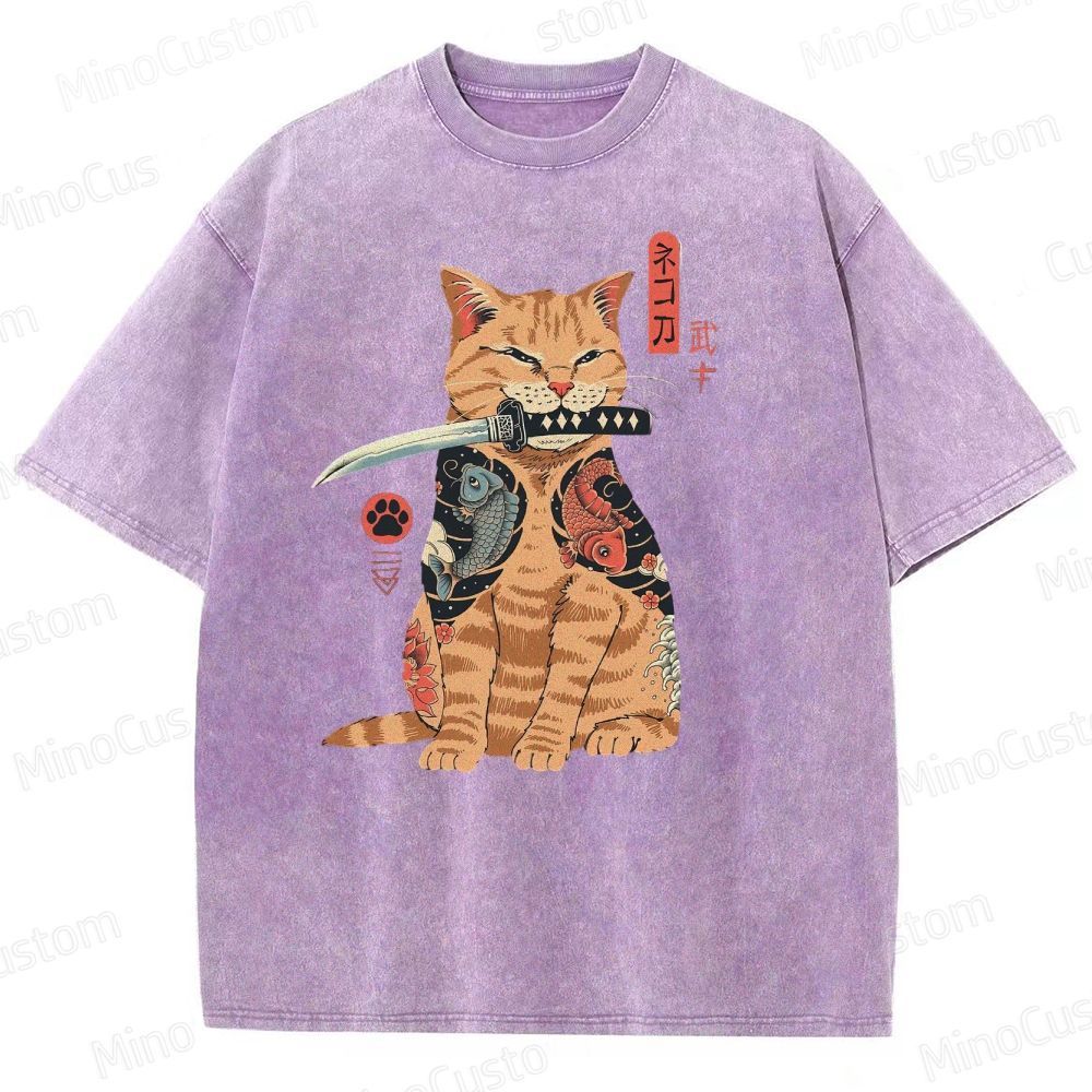 Tattooed Warrior Cat Washed T-Shirt 