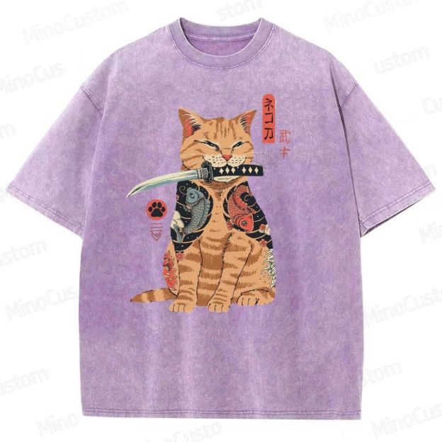 Tattooed Warrior Cat Washed T-Shirt 