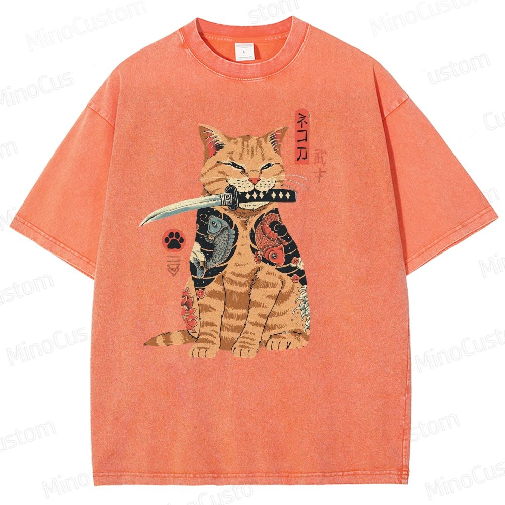 Tattooed Warrior Cat Washed T-Shirt 