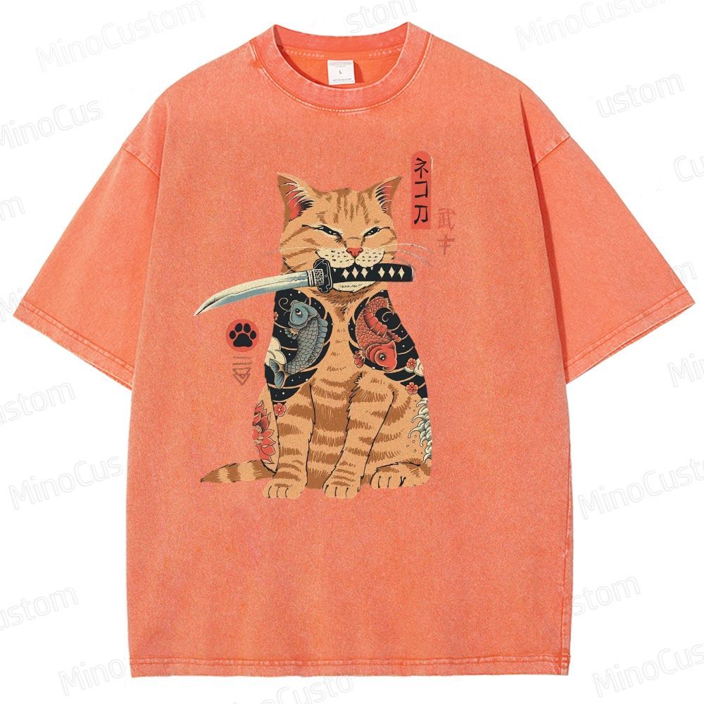 Tattooed Warrior Cat Washed T-Shirt 