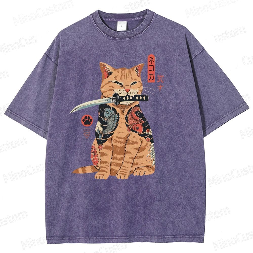 Tattooed Warrior Cat Washed T-Shirt 