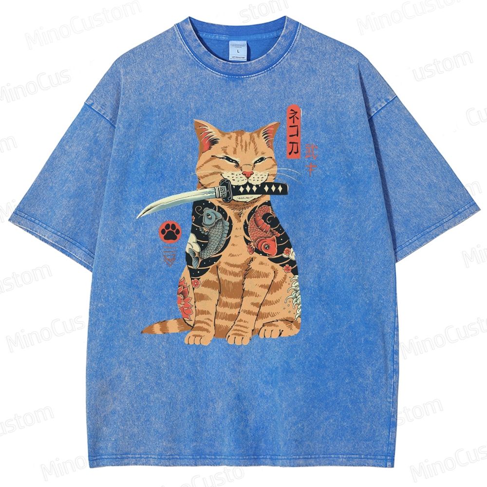 Tattooed Warrior Cat Washed T-Shirt 