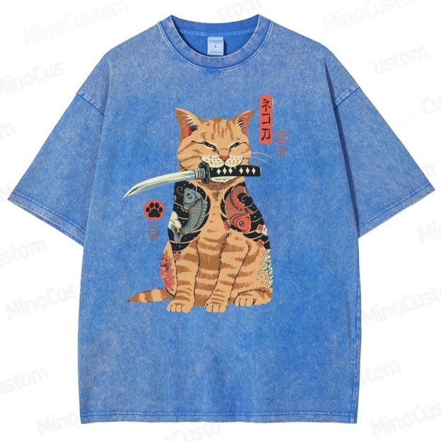 Tattooed Warrior Cat Washed T-Shirt 