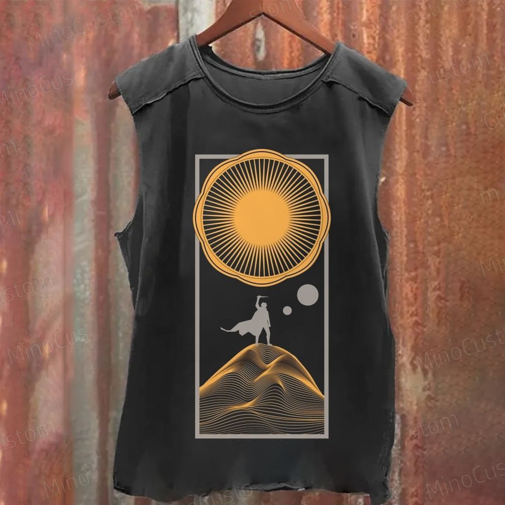 Dune - Inspired Sun Warrior Graphic Washed Tank Top