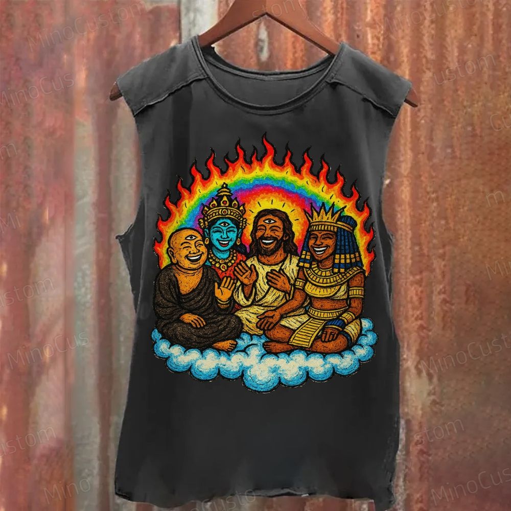 Sacred Multicultural Icons Graphic Washed Tank Top