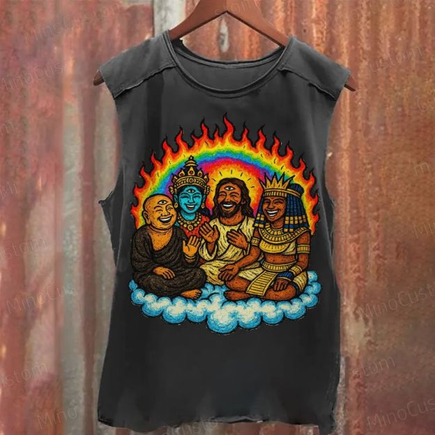 Sacred Multicultural Icons Graphic Washed Tank Top