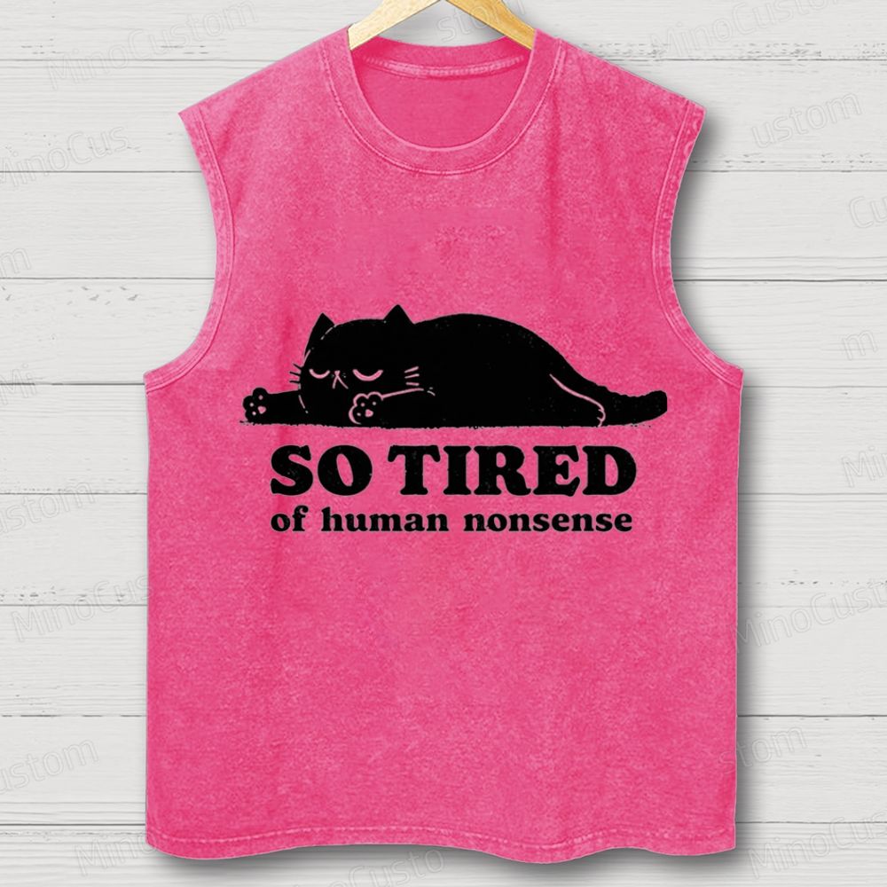 “So Tired of Nonsense” Cat Graphic Washed Tank Top
