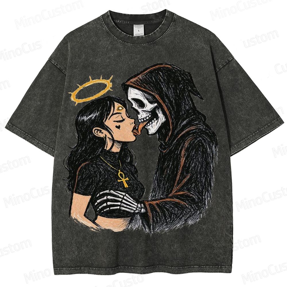 Grim Reaper & Angel Kiss Washed T - Shirt