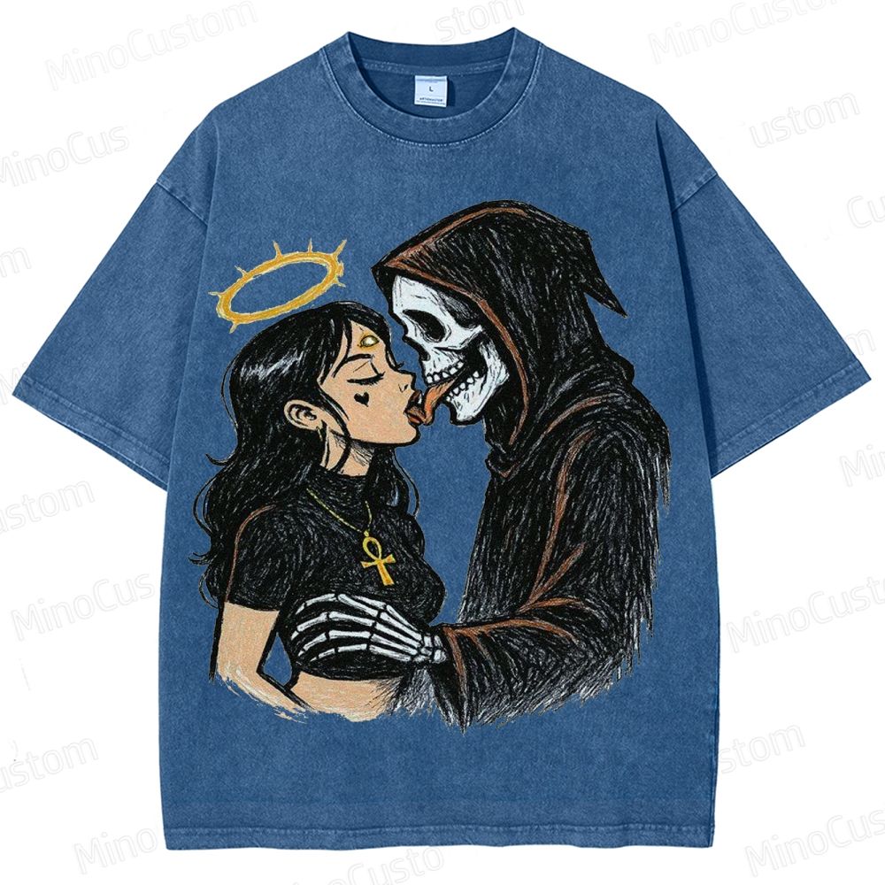 Grim Reaper & Angel Kiss Washed T - Shirt