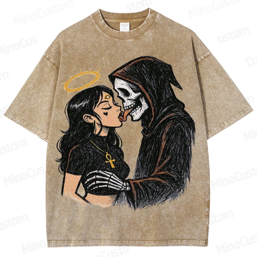 Grim Reaper & Angel Kiss Washed T - Shirt