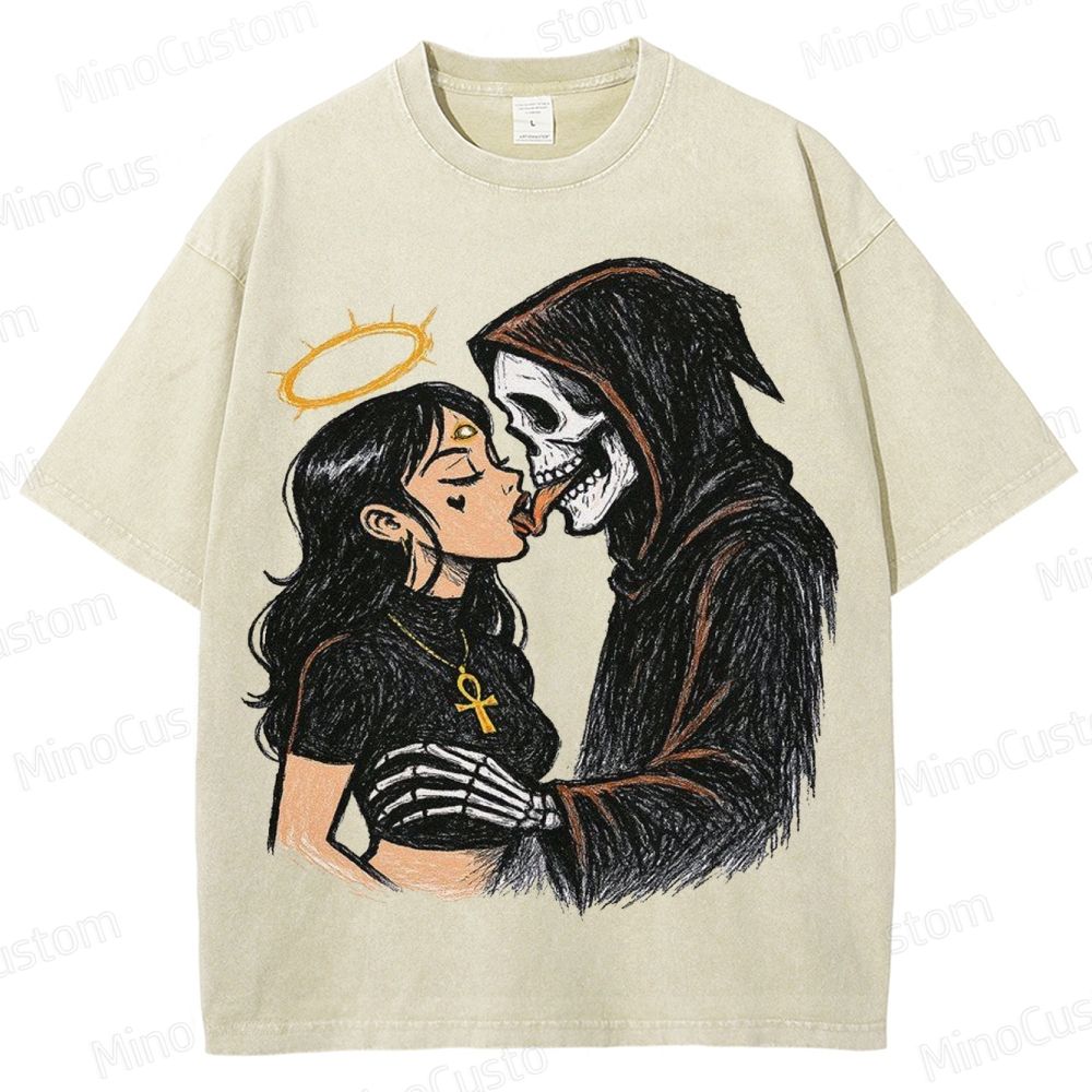 Grim Reaper & Angel Kiss Washed T - Shirt