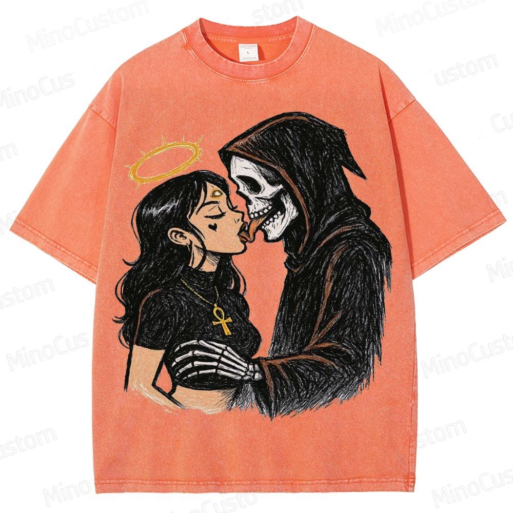 Grim Reaper & Angel Kiss Washed T - Shirt