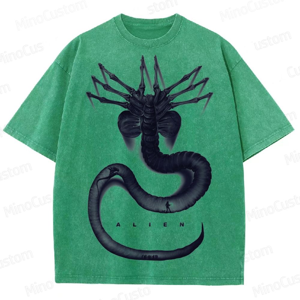 Alien Movie Xenomorph Graphic Washed T - Shirt