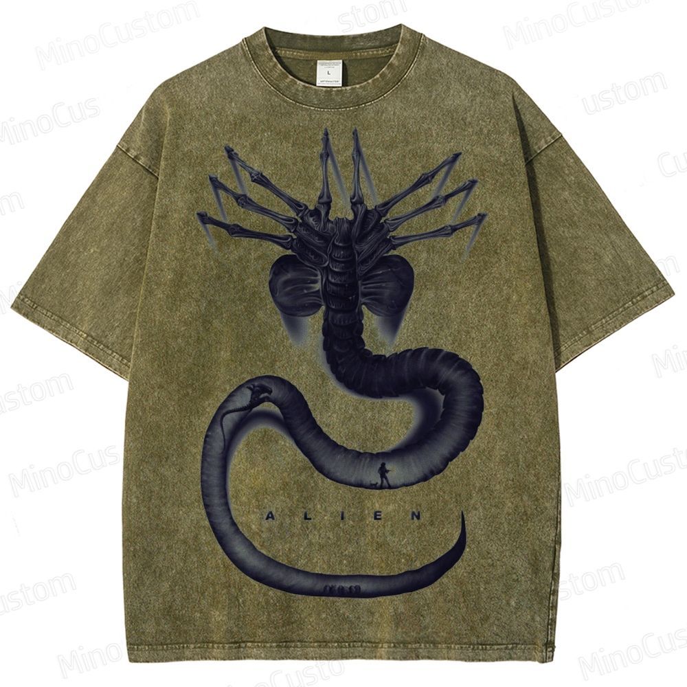 Alien Movie Xenomorph Graphic Washed T - Shirt