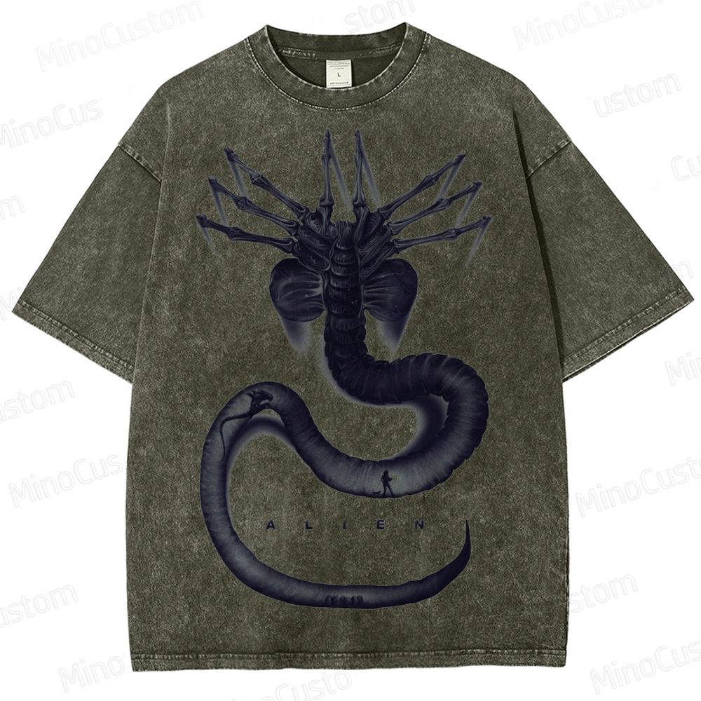 Alien Movie Xenomorph Graphic Washed T - Shirt